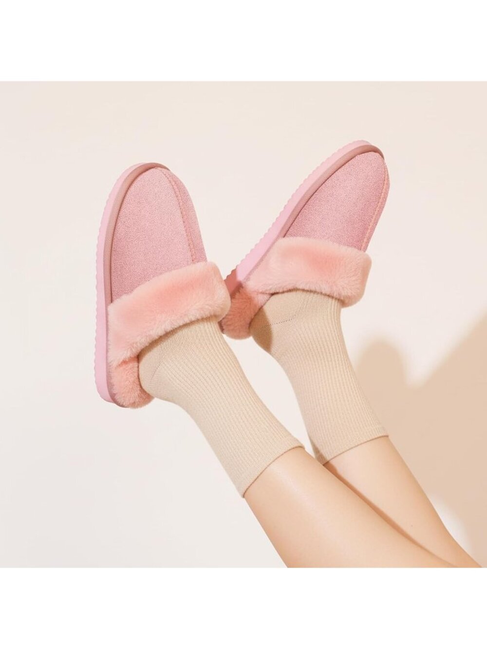 Women Pink Cozy Faux Fur Winter Warm Memory Foam Slippers for Indoor Outdoo - Picture 6 of 6